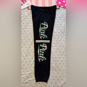 VS PINK VINTAGE Y2K CAMPUS SWEATPANTS BLACK TROPICAL FLORAL SCRIPT LOGO RARE HTF